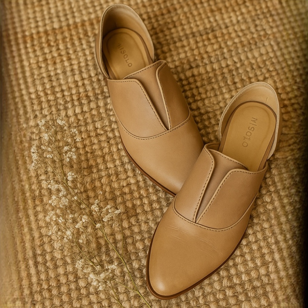 Nisolo Leather Smoking Flats Taupe Nude Beige Shoes Size 6 - Picture 2 of 14